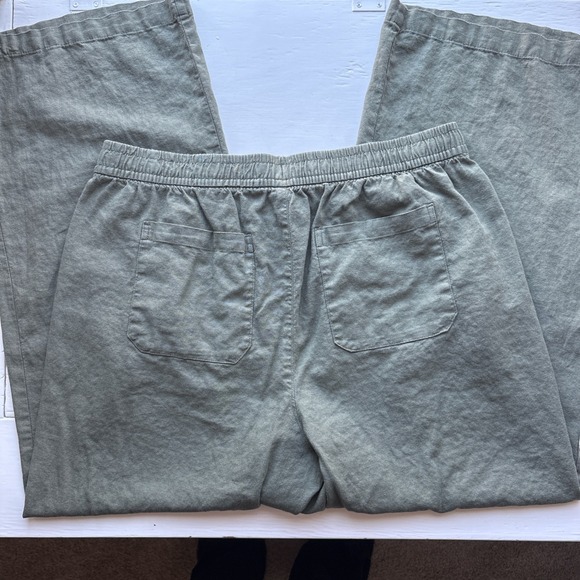 Old Navy Linen Blend Wide Leg Pants Olive Green Elastic Drawstring Waist Size L - Picture 11 of 11